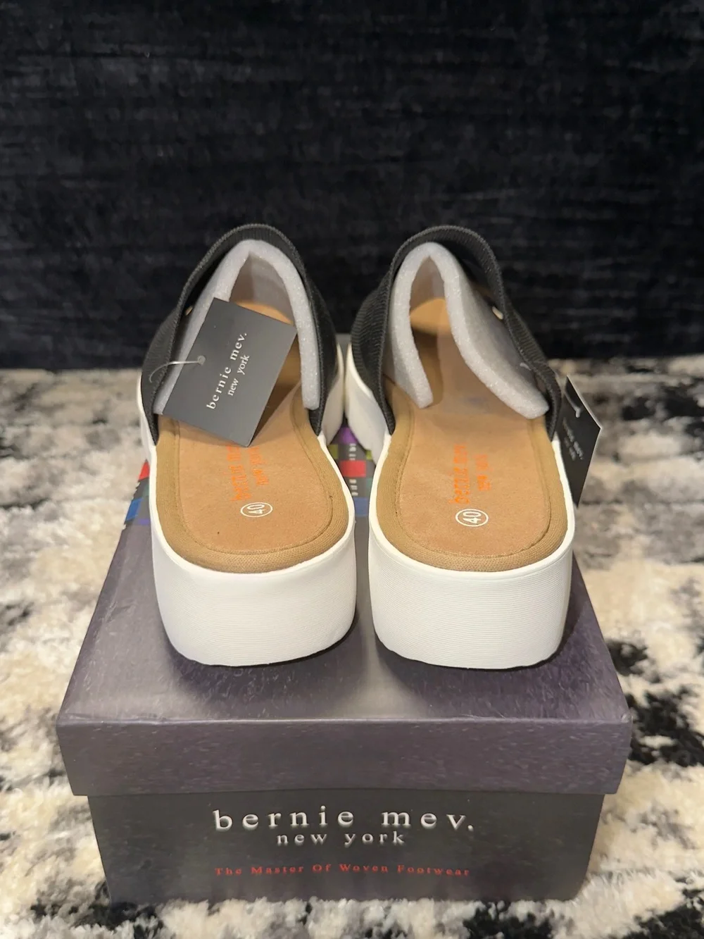 bernie mev. Black Slip-On Knit Platform Sandals